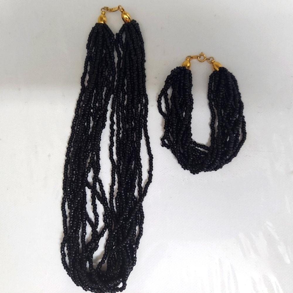 Vintage Trifari Black Bead Jewelry Set
